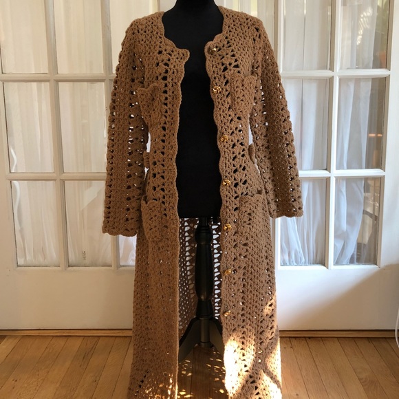 Tracy Reese Crochet Camel Sweater Coat - Picture 5 of 8
